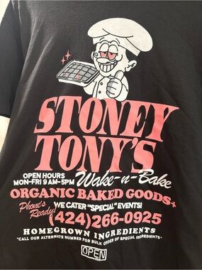 Stoney Tony's Black Graphic Tee with Pink Bakery Print